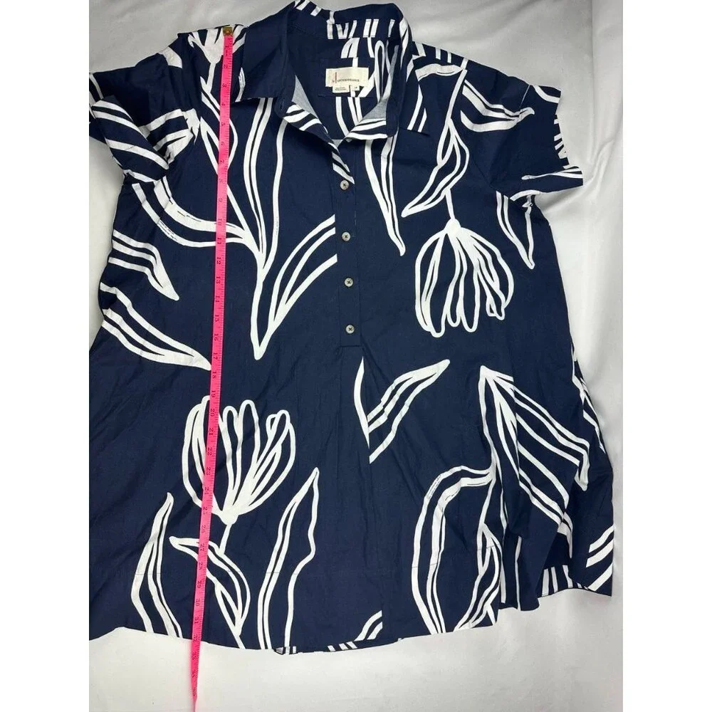 Anthropologie The Pollie Mini Dress Womens Large/P Short Sleeve Swing Tunic Flor - Picture 7 of 7